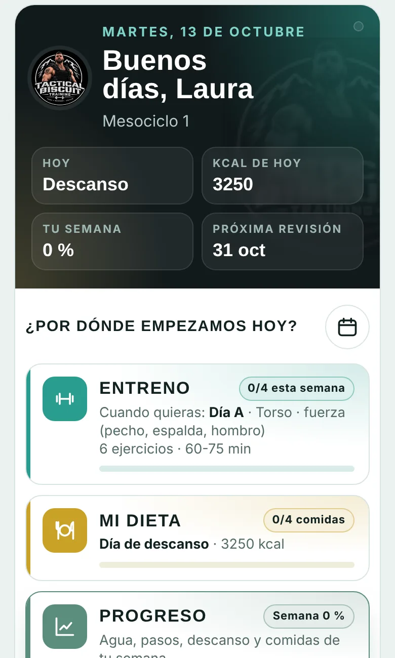 Pantalla de inicio de la app (cliente de ejemplo)